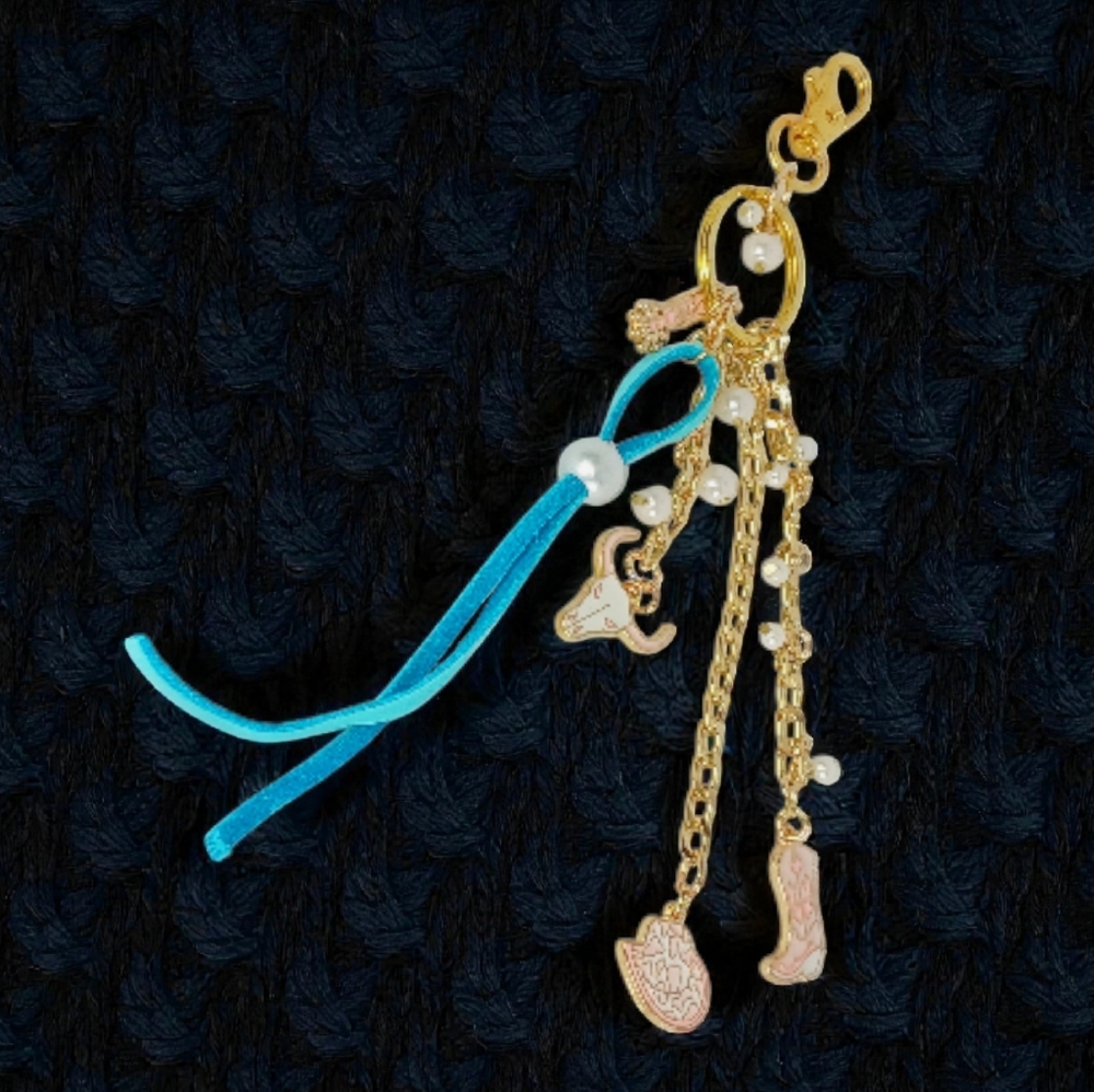 Bag Charm Purse Jewelry Pink Charms Turquoise Tassel Pearls Coastal Cowgirl 00s
